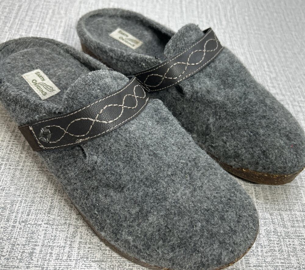 Earth Origins Janet Gray Clogs Gray Felt Cork Sole Comfort Slip On Womens 11M